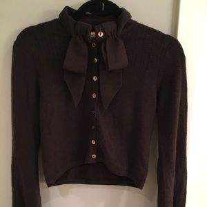 Brown Bow Nanette Lepore Cashmere Cardigan Small